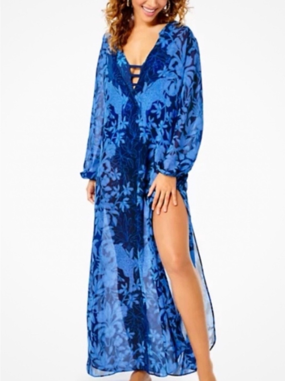 Blue Floral V-Neck Women’s Coverup